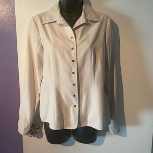 Talbots Cream Suede Feel Snap Front Women's Shirt Petite 6